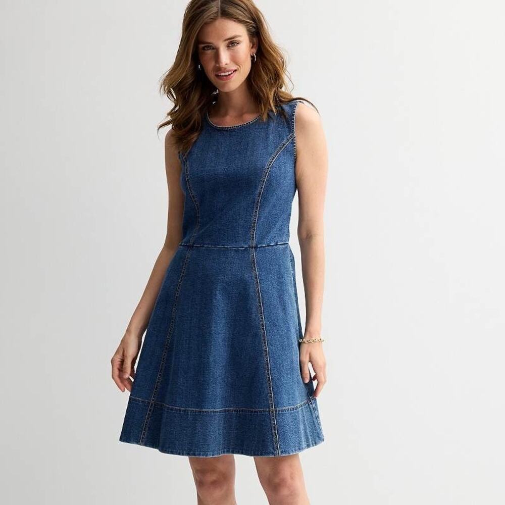 Draper James Sleeveless A-Line Denim Dress Womens 4 Blue